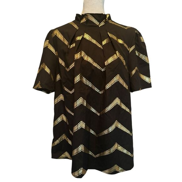 SHEIN Top Women's Size XL Back Button Striped With Gold Foil Detail​ - Picture 1 of 10